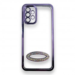 Безцветен кейс+камера DM1 с камъни за Samsung A14 - Лилав