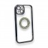 Безцветен кейс+камера DM1 с камъни за iPhone 15 - Черен