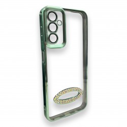 Безцветен кейс+камера DM1 с камъни за Samsung A24 4G - Зелен