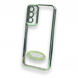 Безцветен кейс+камера DM1 с камъни за Samsung A24 4G - Зелен