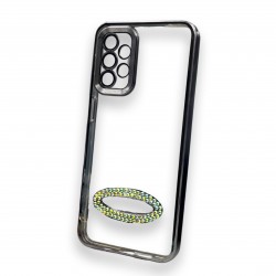 Безцветен кейс+камера DM1 с камъни за Samsung A24 4G - Черен