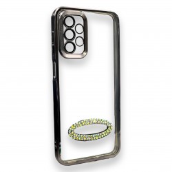 Безцветен кейс+камера DM1 с камъни за Samsung A24 4G - Черен