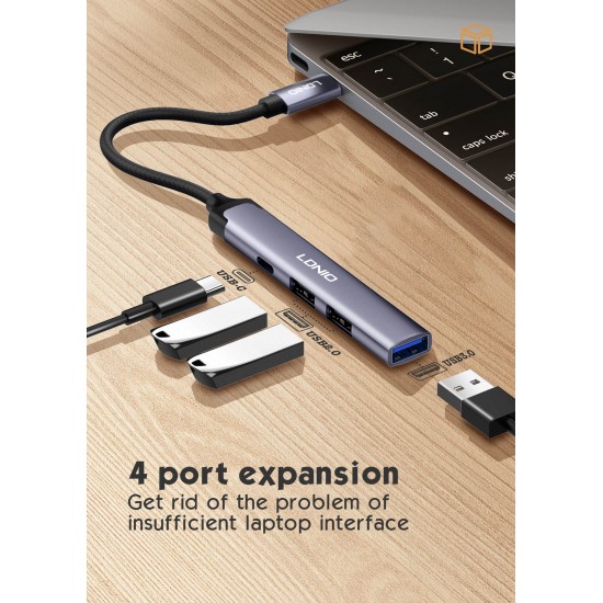 HUB Ldnio DS34C 4в1 USB-C КЪМ 3xUSB 1xUSB-C 5GB/ps