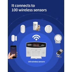 DH-200W Wifi GSM алармена система Безжичен кабелен детектор Tuya Smart Home Security Хост Клавиатура LED екран Съвместим с Alexa Google Home