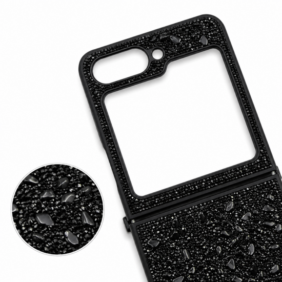 D70 Калъф с камъни за Samsung Z Flip 6 от 2 части - Черен