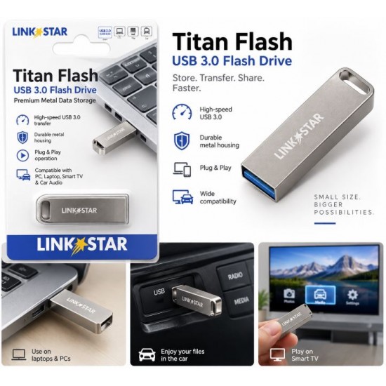 LINK★STAR Titan Flash USB 3.0 Метална Флаш Памет - 64GB