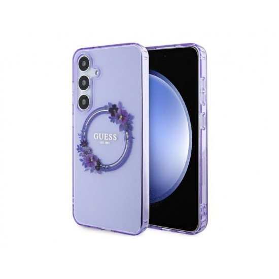 2961 Guess Galaxy S24 Plus Back cover case - IML Flowers Wreath MagSafe - Purple