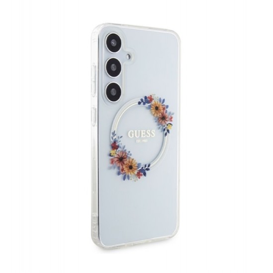 1704 Guess Galaxy S24 Plus Back cover case - IML Flowers Wreath MagSafe - Transparent