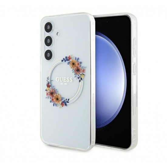1704 Guess Galaxy S24 Plus Back cover case - IML Flowers Wreath MagSafe - Transparent