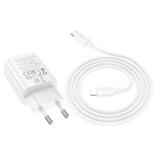 HOCO N61 20W + USB QC3.0 18W зарядно+ кабел Type-C към Lightning - Бял