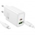 HOCO N61 20W + USB QC3.0 18W зарядно+ кабел Type-C към Lightning - Бял
