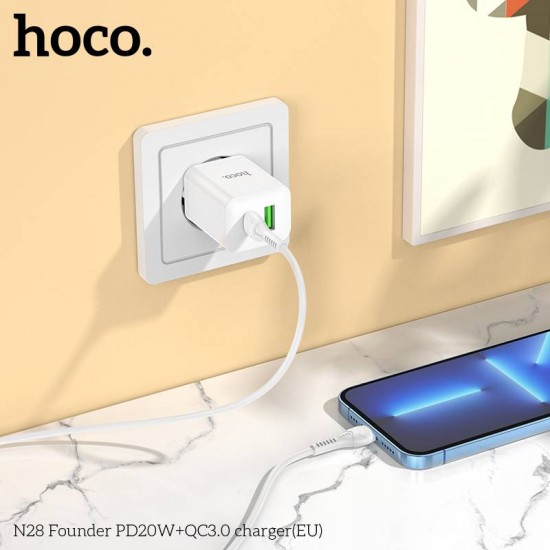 HOCO 20W Адаптер N28 с изх. USB-C+USB PD-20W+QC3.0A - Бял