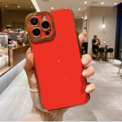 Луксозен силиконов кейс+камера TP25 iPhone 14 - Червен