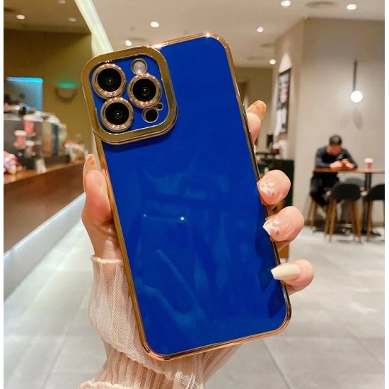 Луксозен силиконов кейс+камера TP25 iPhone 12 - Син