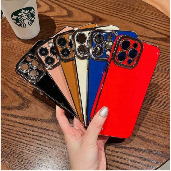 Луксозен силиконов кейс+камера TP25 iPhone 13 mini - Розов