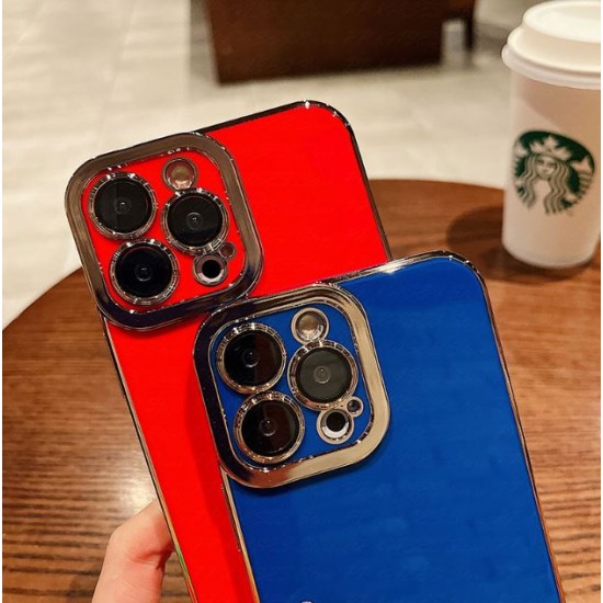 Луксозен силиконов кейс+камера TP25 iPhone 12 - Син