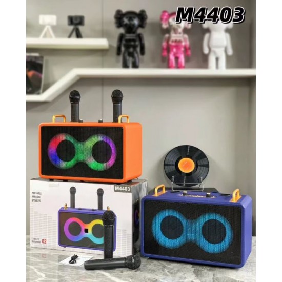 M4403 Караоке Bluetooth Тонколона с 2 Микрофона (Оранжев), 35W, RGB Осветление, Преносима, Поддръжка BT/TF/AUX/FM/TWS