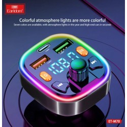 EARLDOM FM Трансмитер с Bluetooth ET-M70 2USB 1USB-C 3.1A с амбиентно осветление