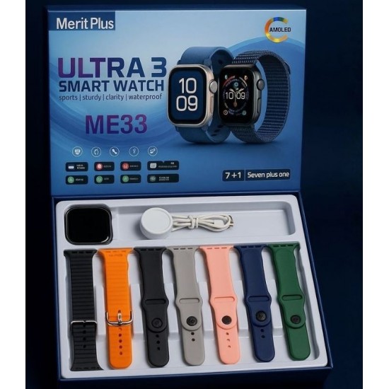 Смарт часовник Merit Plus Ultra 3 ME33 с AMOLED дисплей и комплект 7+1 каишки