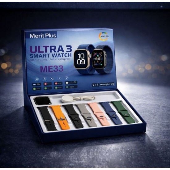Смарт часовник Merit Plus Ultra 3 ME33 с AMOLED дисплей и комплект 7+1 каишки