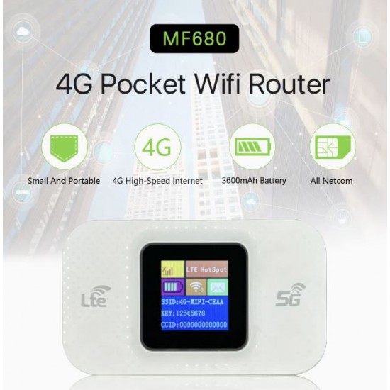 Преносим 5G/4G LTE Wi-Fi рутер MF680-E със SIM карта, цветен дисплей и батерия 3600 mAh - бял