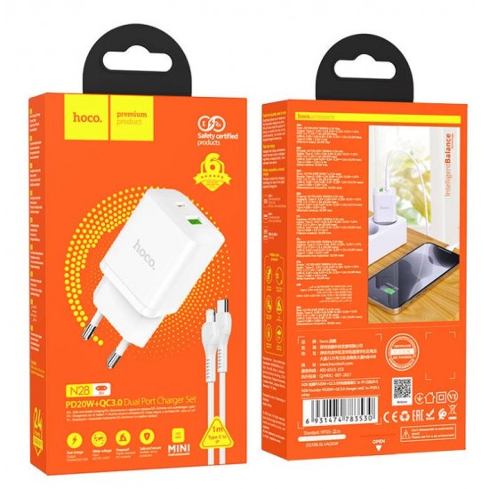 HOCO N28 Зарядно PD-20W+QC3.0A TYPE-C към Lightning