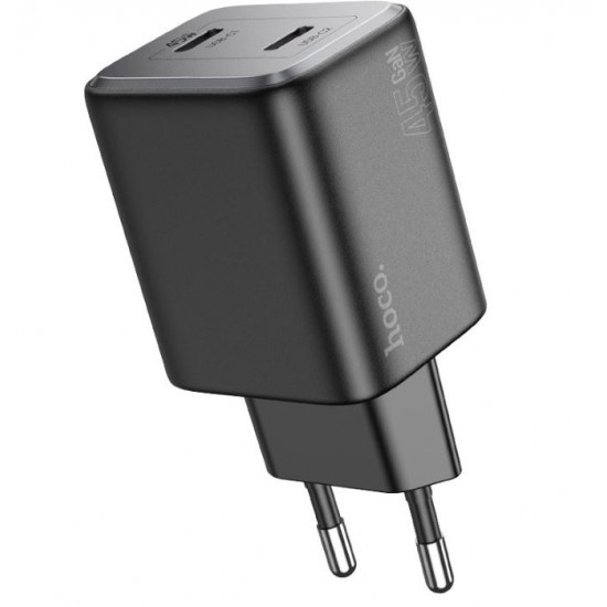 HOCO “N42 Elogiado” Зарядно GaN двоен USB-C PD45W TYPE-C към TYPE-C - Черен