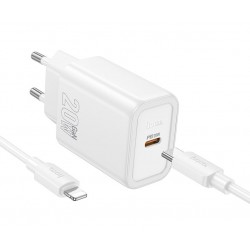 HOCO N60 USB-C 20W зарядно устройство с Type-C към Lightning кабел - Бял