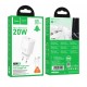 HOCO N60 USB-C 20W зарядно устройство с Type-C към Type-C кабел - Бял