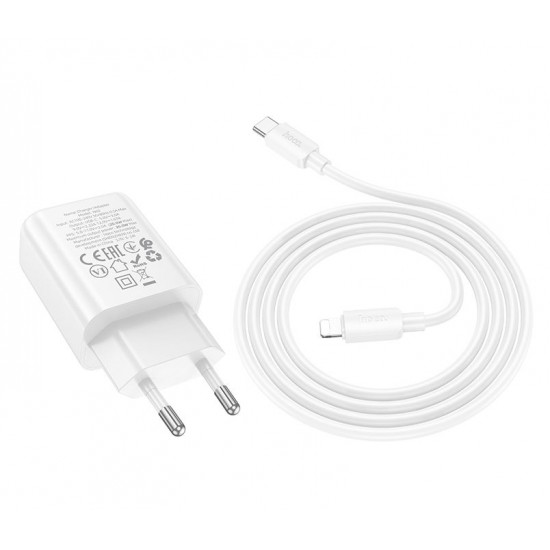 HOCO N60 USB-C 20W зарядно устройство с Type-C към Lightning кабел - Бял