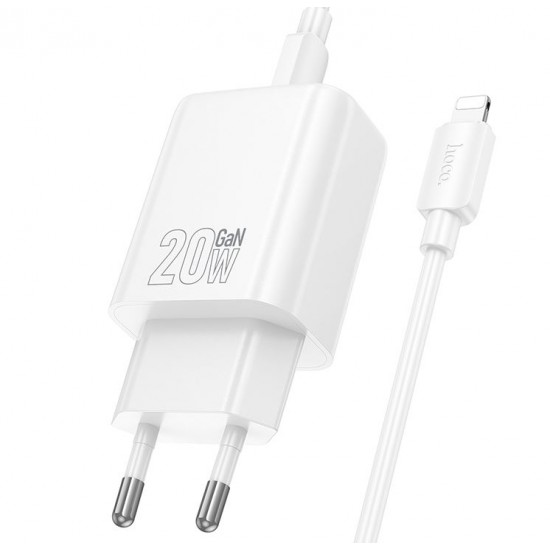 HOCO N60 USB-C 20W зарядно устройство с Type-C към Lightning кабел - Бял