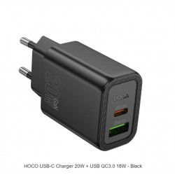 HOCO Адаптер "N61 Gentle" 20W + USB QC3.0 18W - Черен