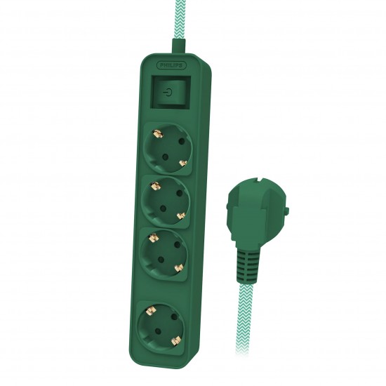 6915 Philips разклонител master switch, 1.5m, Green 4 гнезда