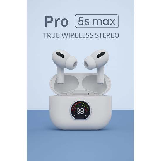 Pro 5s Max Безжични Слушалки – Истински Стерео Звук и LED Дисплей - Бял