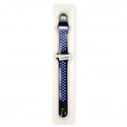 Силиконова Apple Watch каишка iWatch 45mm - Черно - Сини дупки