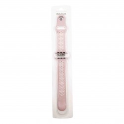 Силиконова Apple Watch каишка iWatch 45mm - Розов - Бели дупки