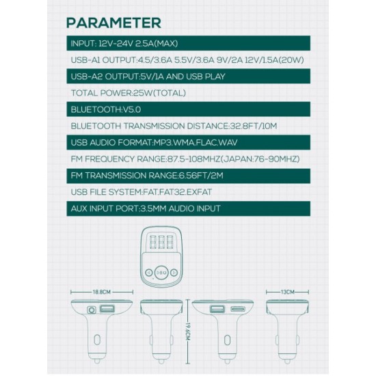 LDNIO Трансмитер и зарядно PD25 WC706Q QC3.0+PD20W - USB към Type-C