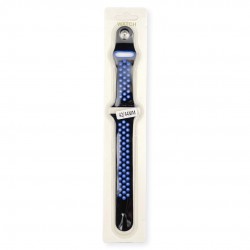 Силиконова Apple Watch каишка iWatch 45mm - Тъмно черно - Сини дупки