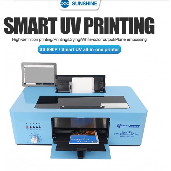 SUNSHINE SS-890P Smart UV многофункционален мастиленоструен принтер, оборудван с 8 инча сензорен компютър за телефон, таблет, машина за рязане на протектор