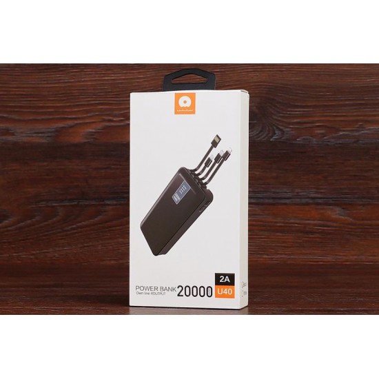 WUW U40 2A POWER BANK С ВГРАДЕНИ КАБЕЛИ - 20,000 mAh - Черен