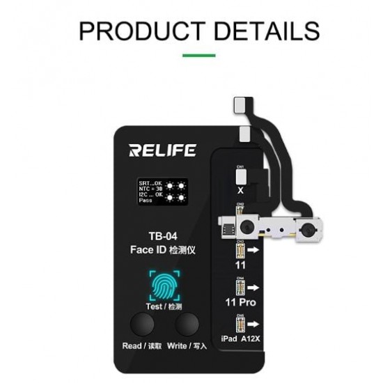 TB-04 Откриване/Четене/Записване Интегриран RELIFE 3 в 1 FACE ID детектор за iPhone X-11 Pro Max Dot Matrix Facial Repair Tool