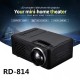 ARD814 Led преносим проектор, поддържа 1080P, 20-80 инча прожекционен екран, може да чете U диск, мобилен твърд диск, Tf карта, AV и DVD, Set-Top Box, перфектна система за домашно кино, черен