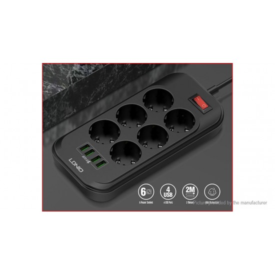 LDNIO SE6403 2500W 4USB зарядно устройство за телефон 6 EU Outlet Power Strip За универсален мобилен телефон