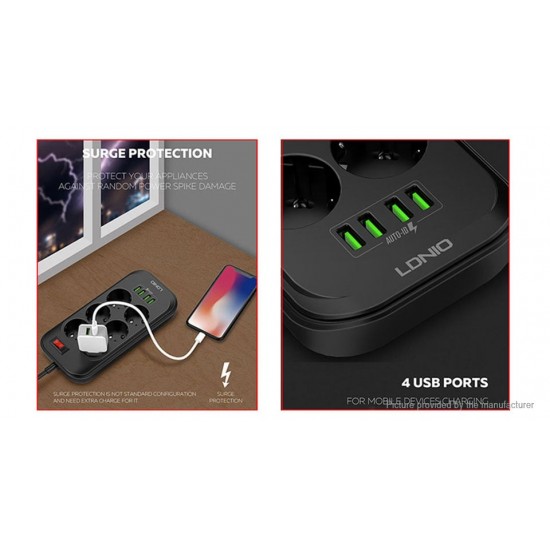 LDNIO SE6403 2500W 4USB зарядно устройство за телефон 6 EU Outlet Power Strip За универсален мобилен телефон