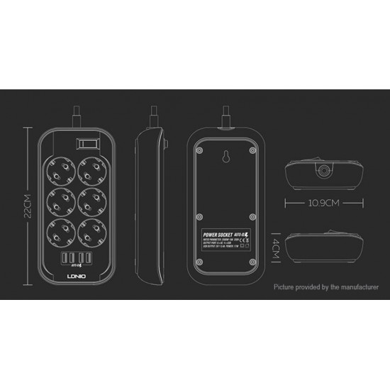 LDNIO SE6403 2500W 4USB зарядно устройство за телефон 6 EU Outlet Power Strip За универсален мобилен телефон