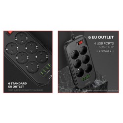 LDNIO SE6403 2500W 4USB зарядно устройство за телефон 6 EU Outlet Power Strip За универсален мобилен телефон
