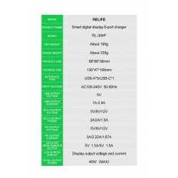 RELIFE PD 3.0 RL-304P БЪРЗО ЗАРЯДНО УСТРОЙСТВО SMART 6-ПОРТОВО ЦИФРОВО ДИСПЛЕЙ ЗА МЪЛНЕНИЕ