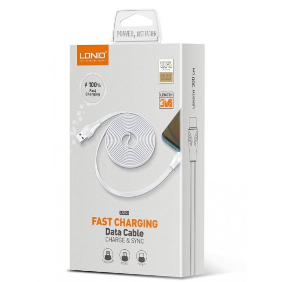 LDNIO Кабел LS553 3M 2.1A Fast USB към Lightning