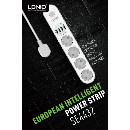 Разклонител LDNIO SE4432 с 4 гнезда,4 USB порта 3.4A