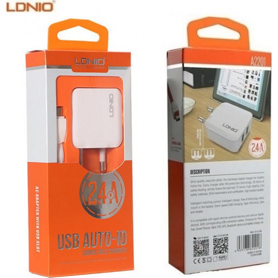 Зарядно устройство LDNIO 2201 2.4A 2 port - Микро USB